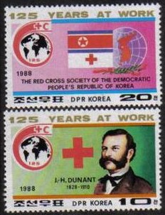 C1988朝鲜1988.2.17国际红十字创始人、地球、朝鲜地图、旗帜.jpg