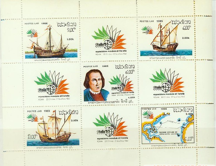 C帆船航海地图老挝邮票小版张.jpg