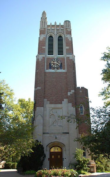 Beaumont Tower marks the site of the old College Hall at Michigan State University.jpg